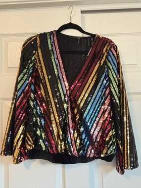 Alberto Makali Black Multicolor Sequin V-Neck Blouse